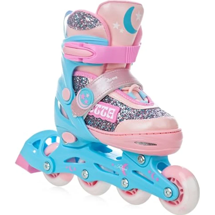 RAVEN Etta Inline Skates, verstellbare Inliner für Mädchen, Blau/Pink, Größe 34-37 (21,5cm-24cm), mit Double-Vent-System und DSAS – Bild 1