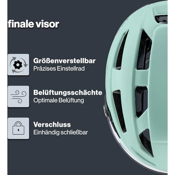 Uvex Finale Helm mit Visier und LED, E-Bike Helm in Jade-Schwarz Matt, 56-61 cm, leichte 330 g, 19 Belüftungsöffnungen, integrierte Sonnenblende – Bild 2