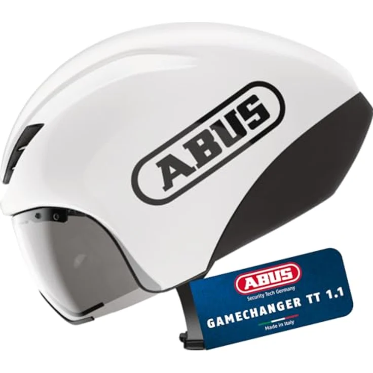ABUS Zeitfahrhelm GameChanger TT 1.1, aerodynamischer Fahrradhelm für Triathlon, Zeitfahren und Bahnradfahren, weiß, Größe S (51-55 cm) – Bild 1