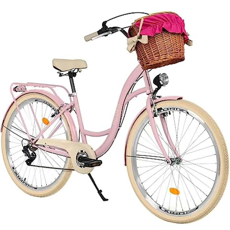 Milordbikes City-Fahrrad, Pink und Creme, 46 cm, Metallrahmen, Freizeit- und Sportbike mit Trägersystem – Bild 1
