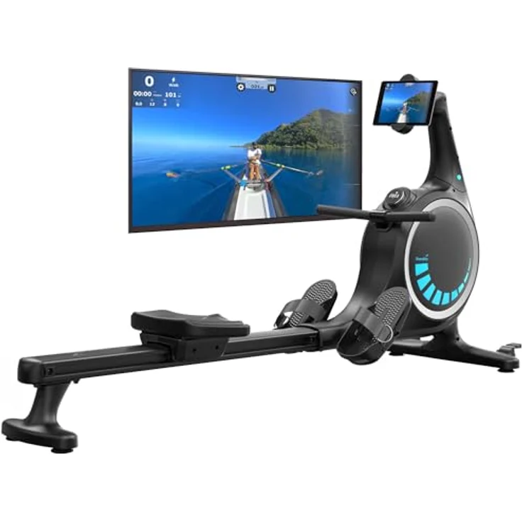 Skandika Rudergerät Nemo V Hybrid | Wasser und Magnetwiderstand kombiniert, 90° Tank, bis 200 cm & 150 kg, Kinomap App kompatibel, Bluetooth, aufstellbar | Wasserrudergerät für Zuhause – Bild 1