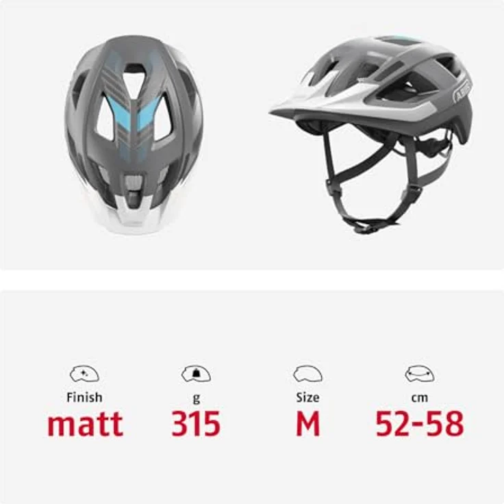 ABUS Fahrradhelm Aduro 3.0 LED, sportiver City-Helm mit Rücklicht, Größe M, Grau – Bild 5