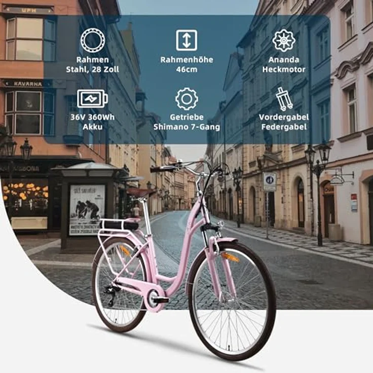 VecoCraft HEBE E-Bike Elektrofahrrad| ebike Damen 28 Zoll| 7-Gang-Schaltung | Ananda Hinterer Motor 250W | EU-konformes für ebike Herren und e Bike Damen in urbanem Schwarz – Bild 2