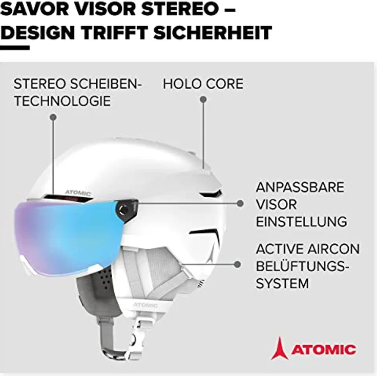Salomon Atomic Savor Visor Stereo Skihelm mit Visier - White Heather - Größe S (51-55) - Maximale Stoßdämpfung - Active Aircon Belüftungssystem - Hochwertige Verspiegelung – Bild 2