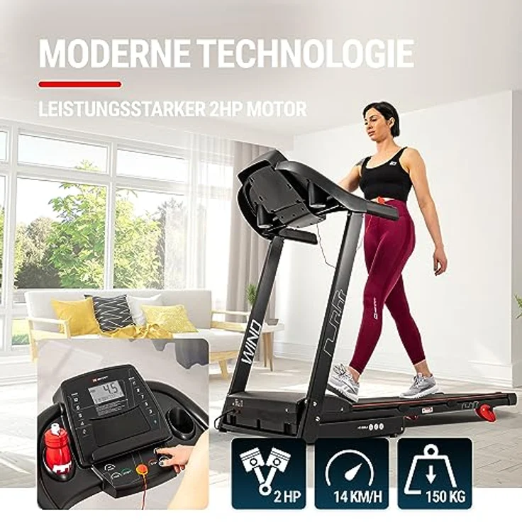 Hop-Sport Laufband HS-1000LB elektrisch 12 Programme 0.8 bis 14 km/h Motor: 2,0 PS Transportrollen bis 150 kg - Preisvergleich – Bild 2