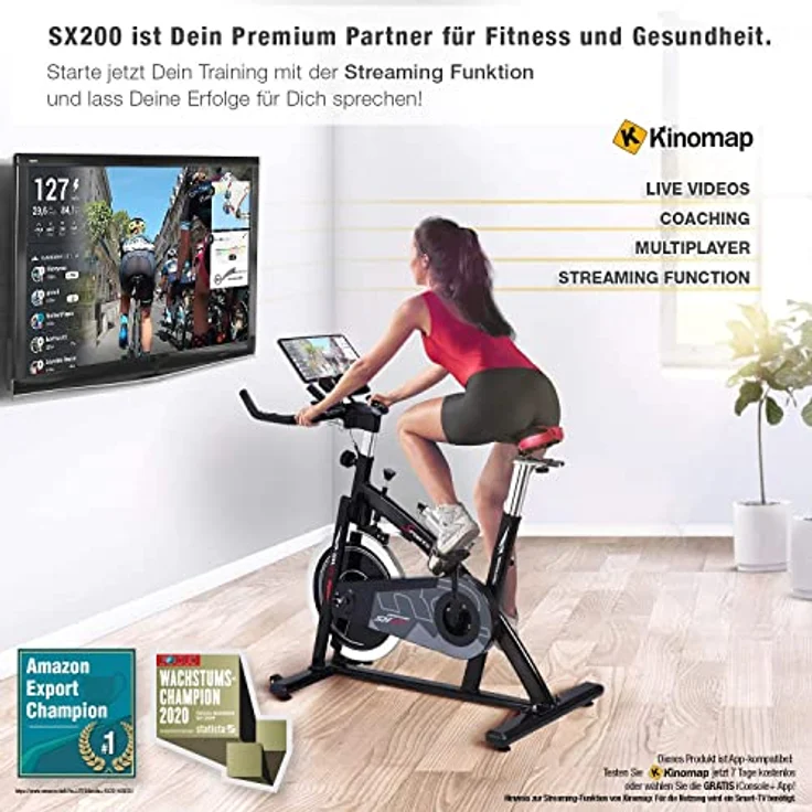 Sportstech Ergometer Heimtrainer SX200 mit 22KG Schwungrad & Multiplayer APP | Hometrainer Fahrrad für Zuhause | Trainingsgeräte für das Ausdauertraining | Fitness Exercise Bike, Schwarz - Preisvergleich – Bild 3