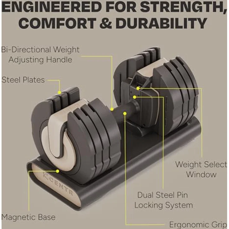 Centr Smart Stack 50 verstellbare Hanteln – 2,3–22,7 kg verstellbares Hantel-Set mit ergonomischem Griff – Heim-Fitness-Studio verstellbare Gewichte – inklusive 3-Monats-Mitgliedschaft für Centr von CENTR – Bild 3