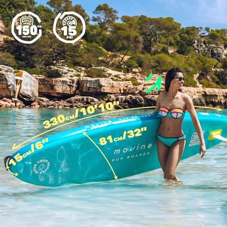 Movino SUP-Board MOVINO GARDA 2in1 Set, Allround 10'10", Traglast 150 kg, geschweißte Kanten, inkl. Rucksack, Pumpe, Paddel, Kajaksitz, Reparaturset – Bild 4