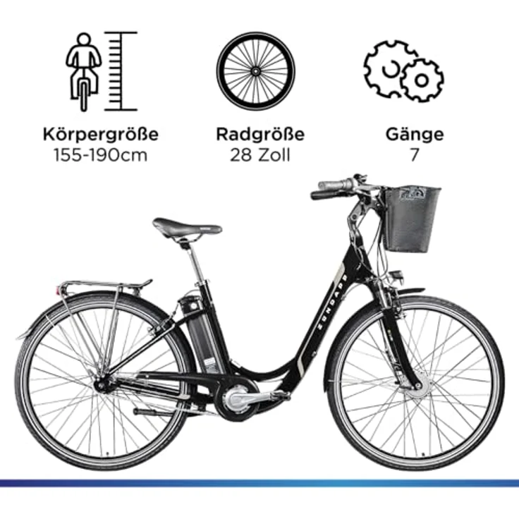 ZÜNDAPP E Bike Damen Fahrrad 28 Zoll | Ebike City Erwachsene 155-190 cm | Retro E-Bike 7 Gang Schaltung Rücktrittbremse | Elektro Fahrräder mit Licht Z517 (schwarz, 48 cm) – Bild 3