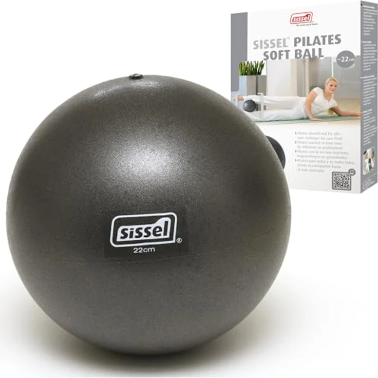 Sissel® Pilates Soft Ball grau | 22 cm | PVC phtalatfrei & latexfrei | Für Tiefenentspannung & Muskulatur-Kräftigung | 155 kg Belastbarkeit | Inklusive Übungsanleitung – Bild 1