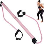 Relaxdays Pilatesstab, 2 Widerstandsbänder mit Fußschlaufe, Pilates-Bar-Set, Yoga, Fitness, Pilates Trainingsgerät, pink