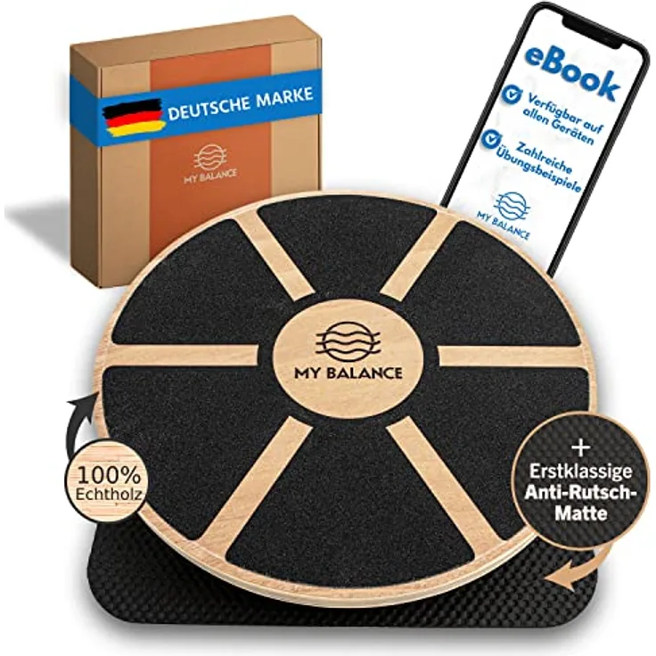 My Balance Premium Balance-Board inkl. Antirutschmatte I Hochwertiges Wackelbrett mit E-Book I Stärkt deine Balance I Balance Board für bessere Fitness