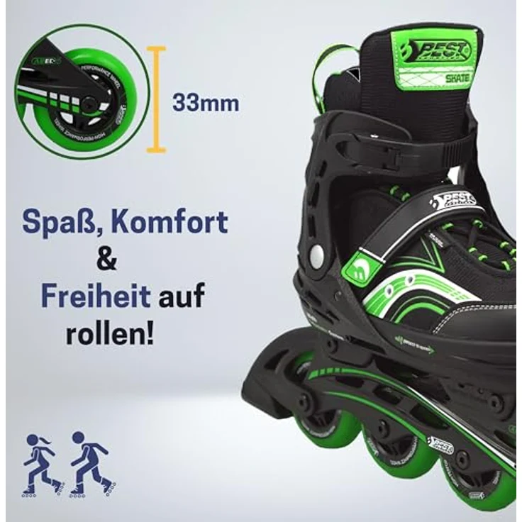 Best Sporting Inline Skates Größe verstellbar, ABEC 5 Carbon grün grün/schwarz, 35-40 – Bild 6