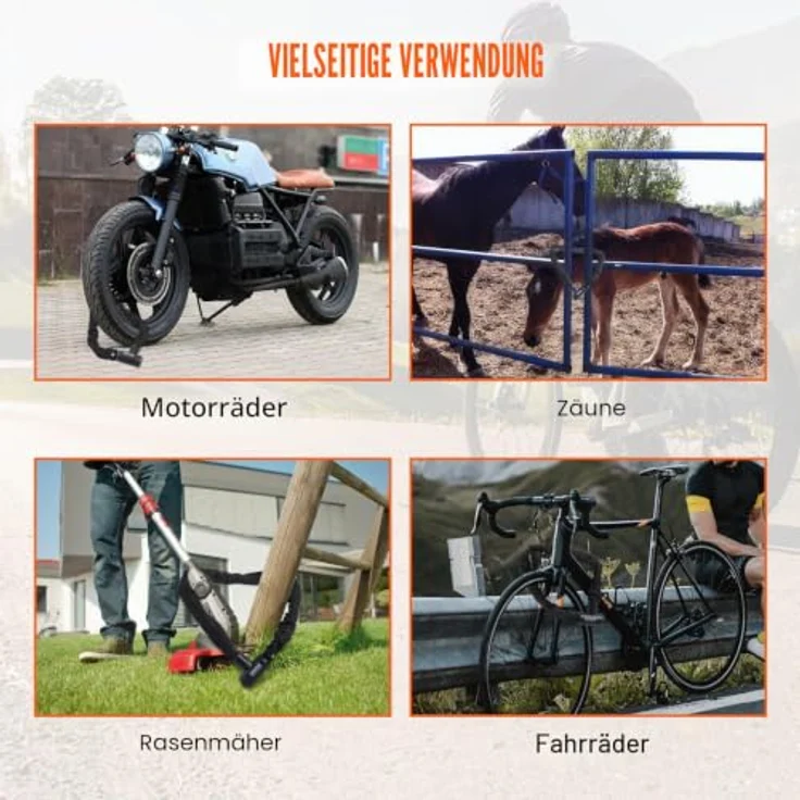 VEVOR Fahrradkettenschloss, 1,2 m langes Kombinationsschloss mit 4 Schlüsseln, 8 mm, hochsicher und vielseitig einsetzbar für Fahrrad, Motorrad und mehr, schwarz – Bild 5