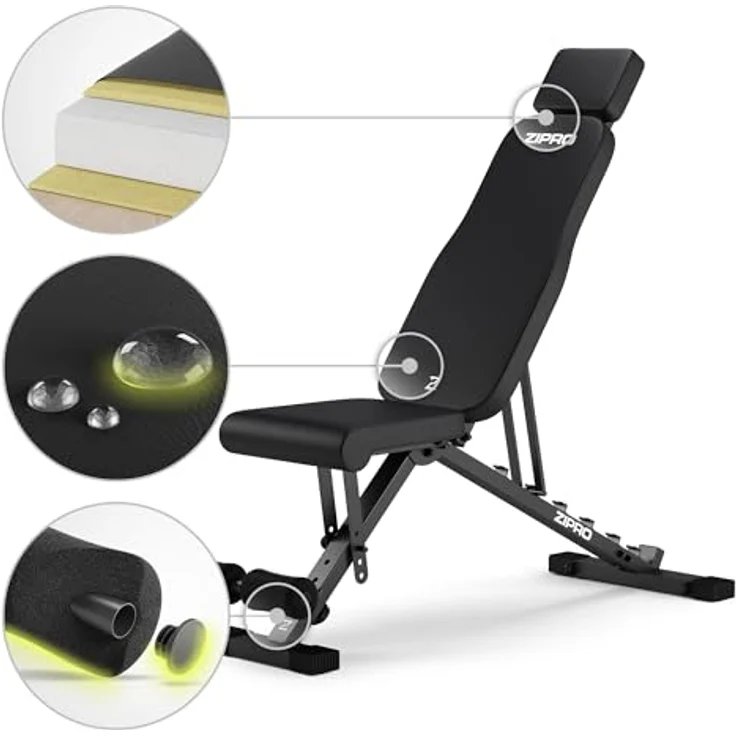 ZIPRO Hantelbank Klappbar, 7-fach verstellbare Schrägbank bis 300 kg, multifunktionale Trainingsbank für Zuhause, schwarz – Bild 5