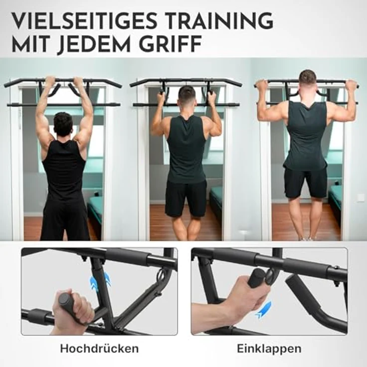 NEOLYMP Trainingsstation Calisthenics Set – Premium Klimmzugstange, Turnringe aus Birkenholz, Resistance Bands – Platzsparendes Home Gym Komplettset für Eigengewichtstraining – Bild 2