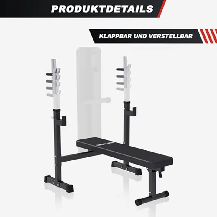 GORILLA SPORTS® Hantelbank klappbar mit Ablage, 170 cm Langhantel, 35 cm Kurzhantel, 120 cm SZ Stange, Gewichtsset 40/70/100 kg, bis 300 kg, Schwarz - Trainingsstation für Ganzkörper-Workout – Bild 5