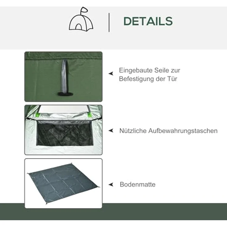 Outsunny Pop up Duschzelt, mobiles Toilettenzelt mit Wetterfesten Paneelen und Tragetasche, Dunkelgrün, 126 x 124 x 189 cm – Bild 5