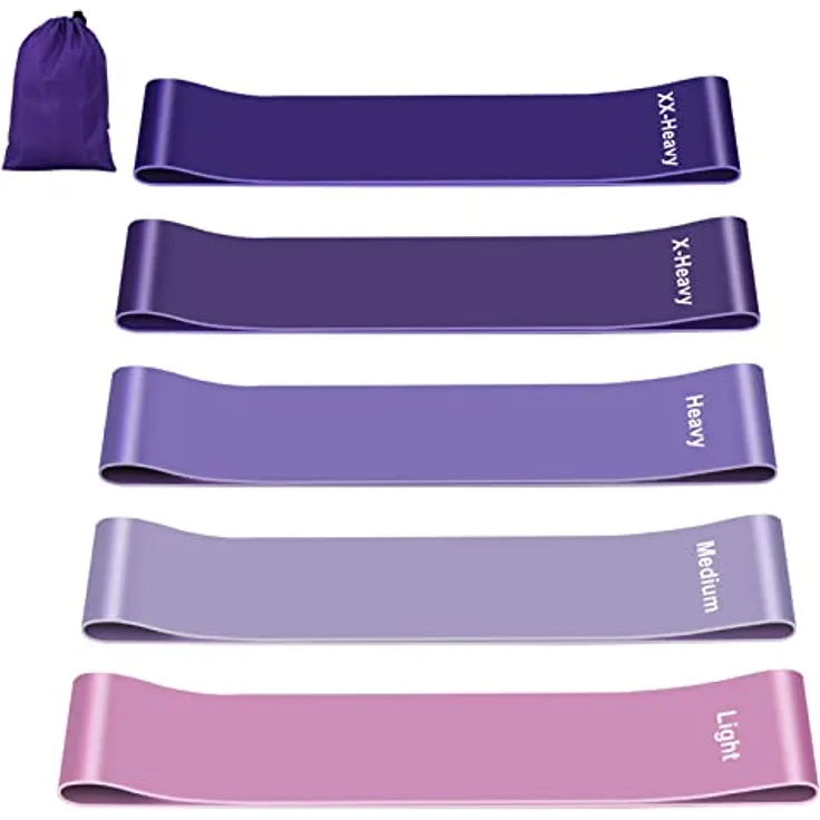 Fokky Fitnessbänder [5er Set], 100% Naturlatex Resistance Bands mit 5 Widerstandsstufen, inklusive Übungsanleitung auf Deutsch & Tragebeutel, ideal für Muskelaufbau, Pilates und Yoga