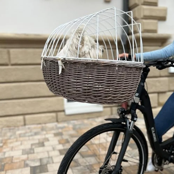 Aumüller Tierfahrradkorb mit Halter, Steuerkopfmontage vorne, belastbar bis 15 kg, Vintage Grau – Bild 2
