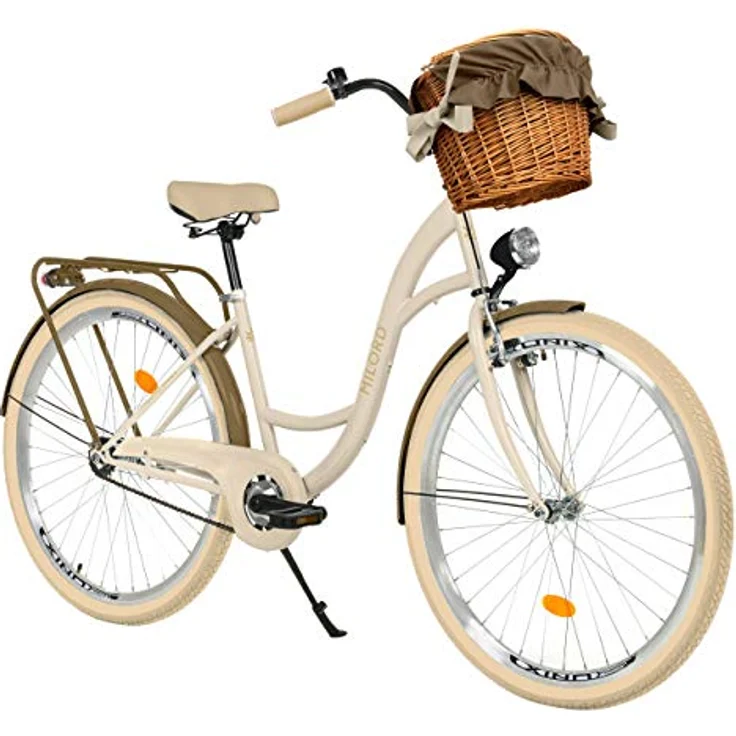 MILORD Damenfahrrad, 28 Zoll 1-Gang Creme-braun mit Korb und Rückenträger, Hollandrad, Citybike, Retro, Vintage - Preisvergleich – Bild 1