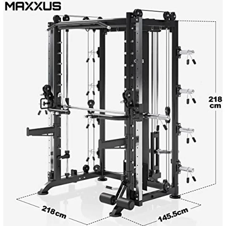 Maxxus Multipresse 10.1 - Kraftstation mit Hantelbank, Rudern, Klimmzug, Dip-Station, bis 300 kg, Power Rack, Smith Machine, Multistation - Schwarz – Bild 3