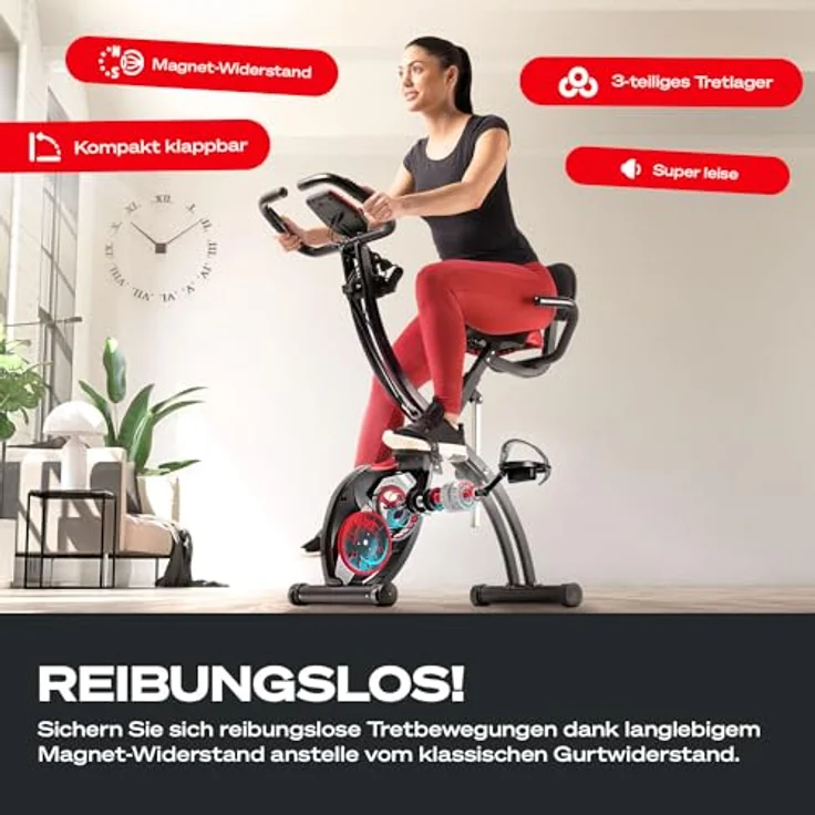 Fitness Fahrrad + Sportstech Live App mit Live- & On Demand-Kursen für Full Body Workout-Erlebnis | Ergometer klappbar für zuhause | + Komfortsitz, Handpulssensoren & Fitness Power Ropes | X150 Bike – Bild 3