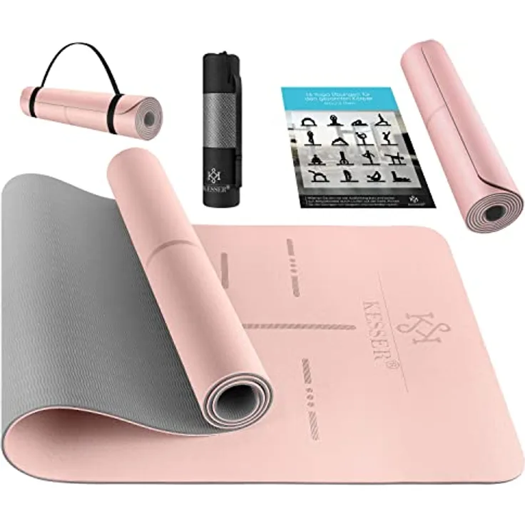 KESSER® Gymnastikmatte mit Tragegurt rutschfest TPE Yogamatte Gepolstert & rutschfest Fitnessmatte, 183 x 61 Trainingsmatte für Fitness Sportmatte, Pilates & Gymnastik Workout extradick (Rosa)