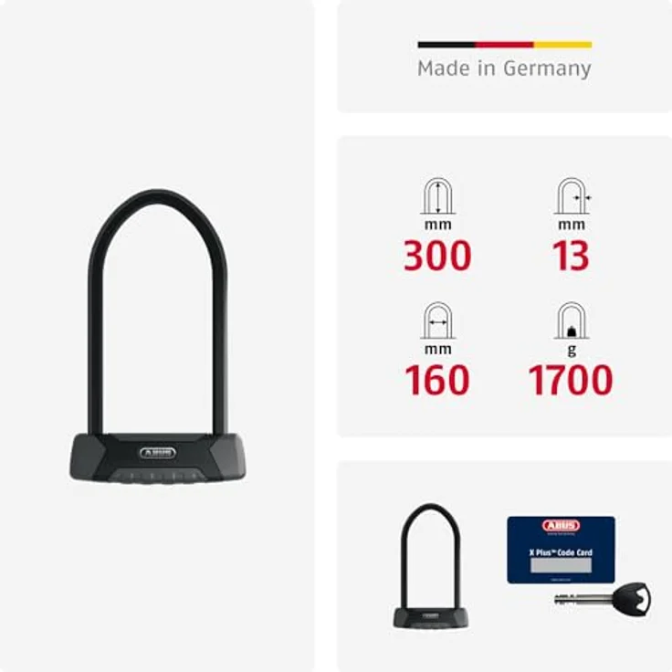 Abus Granit XPlus 540, Veloschloss (30 cm) mit höchster Sicherheitsstufe, gehärtetem Stahl und XPlus-Zylinder – Bild 3
