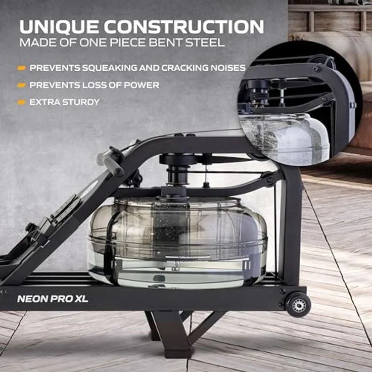 Fluid Rower Rudergerät Neon Pro XL, Rudergerät mit Twin-Tank-Technologie und Stahlrahmen, schwarz – Bild 2