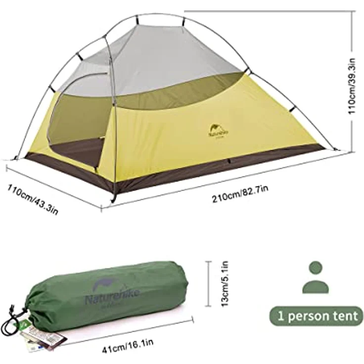 Naturehike Cloud Up 1, ultraleichtes Einzelzelt für 1 Person, wasserdichtes 20D Nylon mit PU4000mm, Olivgrün – Bild 2