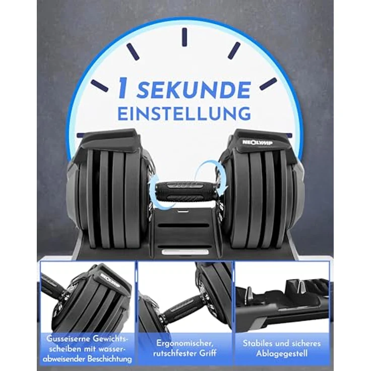 NEOLYMP 3 in 1 Hanteln Set 40kg, Verstellbare Kurzhanteln, Langhantel & Kettlebell mit 2-40kg einstellbarem Gewicht, platzsparend für Homegym – Bild 5