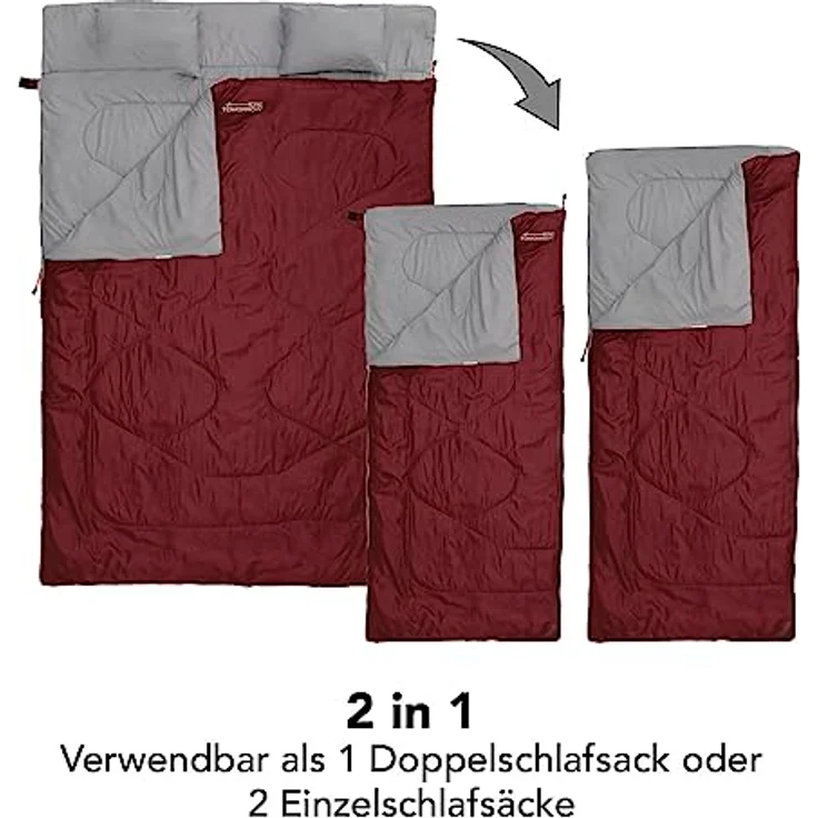 Lumaland Where Tomorrow Doppelschlafsack 190 x 150 cm - Weinrot, 2-Personen Schlafsack, wasserabweisend, atmungsaktiv, 300 g/m² – Bild 3