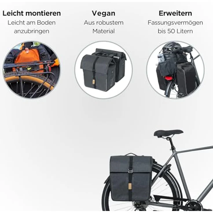Basil Urban Dry, Velotasche, wasserdichte Gepäckträgertasche mit 14 l Stauraum, anthrazitgrau – Bild 2