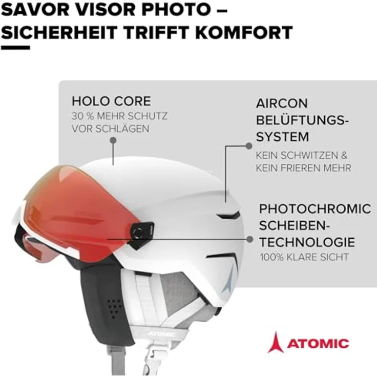 Atomic Savor Visor Photo, Skihelm (51 - 55 cm, S) mit Holo Core-Innenkonstruktion und Photochromic Lens Technologie – Bild 2