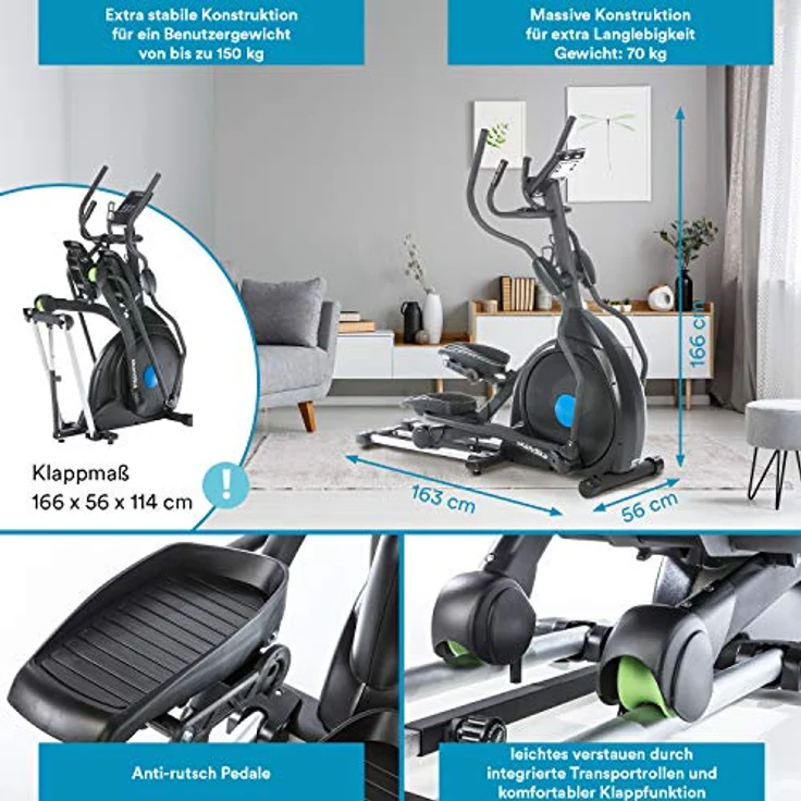 Skandika Crosstrainer CardioCross Carbon Champ Ellipsentrainer mit 24,5kg Schwungmasse, Magnetbremssystem | Multifunktionscomputer, Bluetooth, Kinomap inkl. Bodenschutzmatte | bis 150kg – Bild 4