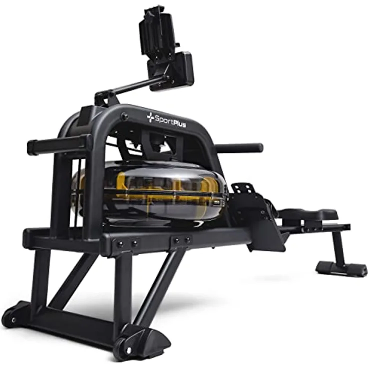 SportPlus Wasserrudergerät für zuhause, App kompatibel, bruchsicherer Tank (6 Stufen), Smarter Trainingscomputer & Race-Mode, Benutzergewicht bis 130 kg
