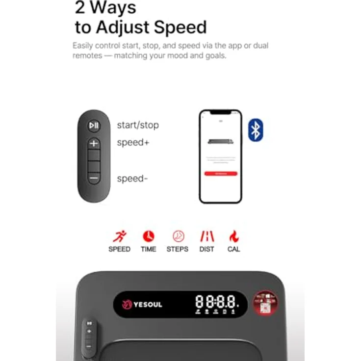 YESOUL W2 Walking Pad, leises Laufband mit 6-Zonen-Dämpfung, App-kompatibel, bis 135 kg, LED-Display, 0,5–6,1 km/h – Bild 9