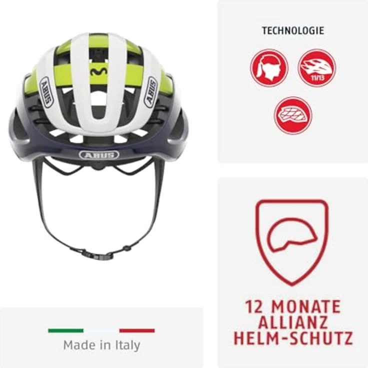 ABUS AirBreaker Rennradhelm, High-End Fahrradhelm für den professionellen Radsport, optimal belüftet und aerodynamisch, Weiß/Blau (Movistar Team 24), Größe L – Bild 2