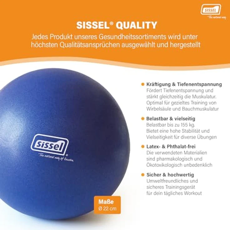 Sissel® Pilates Soft Ball blau | 22 cm | PVC phtalatfrei & latexfrei | Für Tiefenentspannung & Muskulatur-Kräftigung | 155 kg Belastbarkeit | Inklusive Übungsanleitung - Preisvergleich – Bild 3