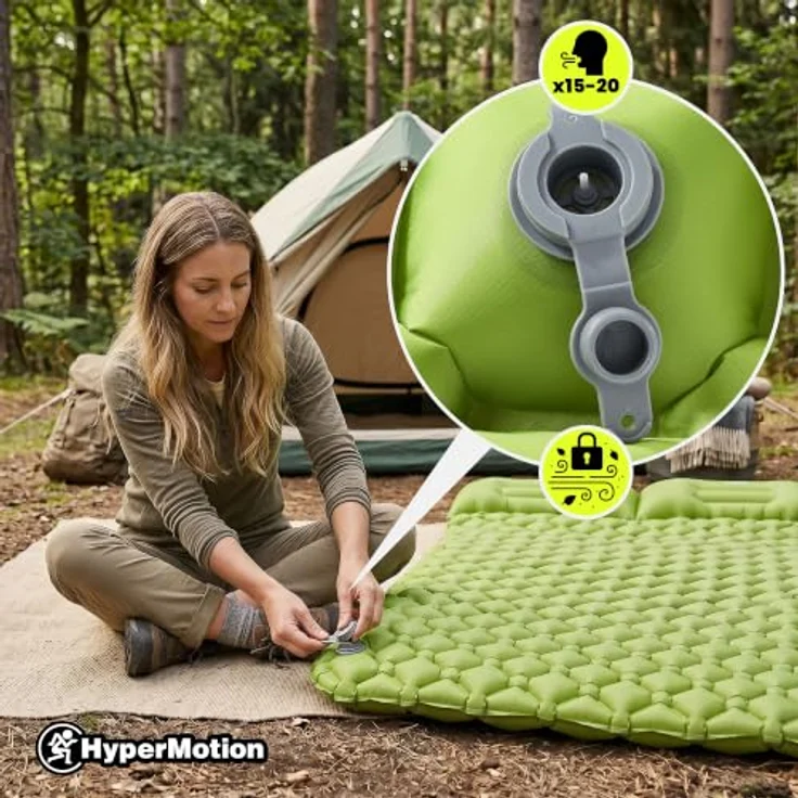 HyperMotion Campmat 2, ultraleichte Isomatte für 2 Personen, 190x120 cm, grün, mit integriertem Kopfkissen und kompaktem Packmaß – Bild 4