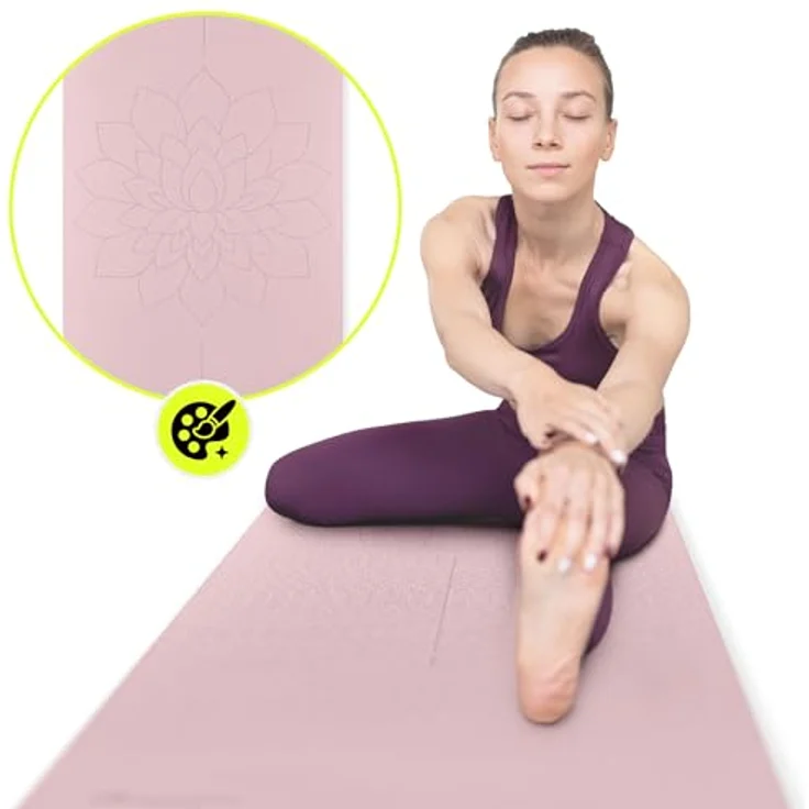 HyperMotion Yogamatte Lotus, rutschfestes TPE mit 6mm Stärke, 183x61 cm, rosa, inkl. Tragegurt – Bild 5