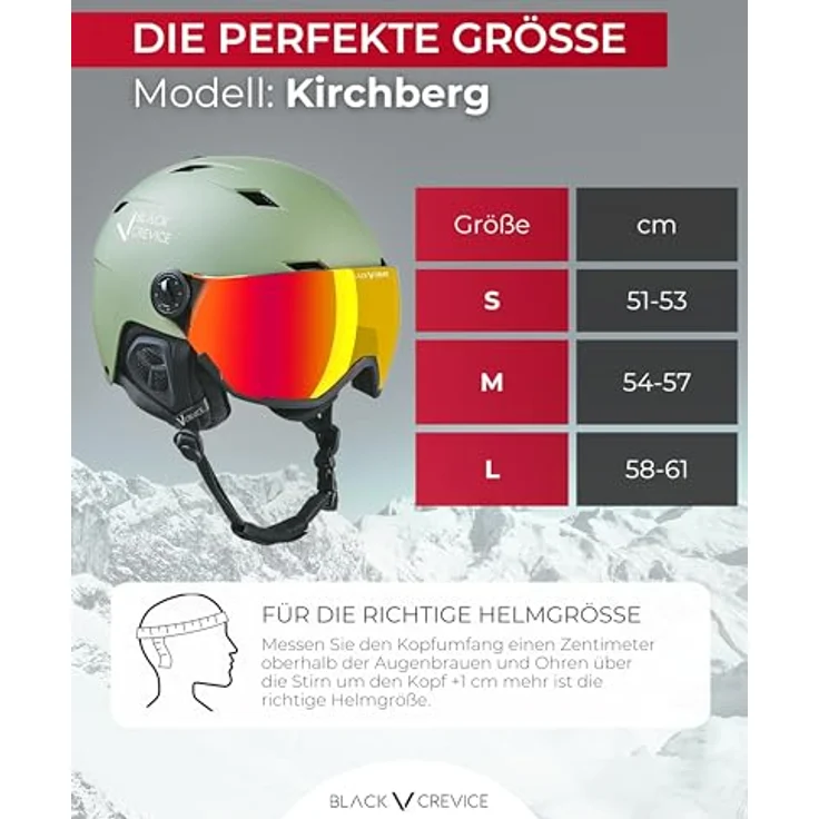 Black Crevice Skihelm Kirchberg, Olivin mit Visier, S (51-53cm), atmungsaktiv und schlagfest, CE-zertifiziert – Bild 5