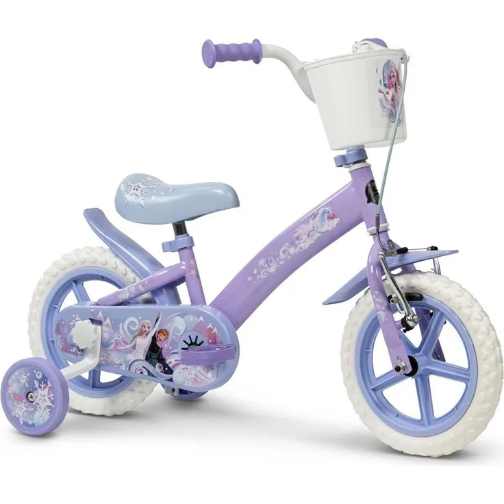 Huffy Disney FROZEN 12, Kindervelo mit vorderer Handbremse, robustem Korb und Anti-Rutsch-Griff 