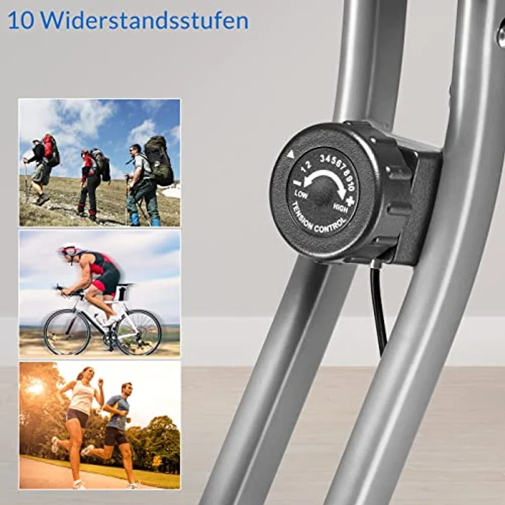 Sportana F-Bike Heimtrainer Eagle 2 Faltbar 10 Stufen 7 Sitzhöhen LCD Display 2 Fitnessbänder Fitnessfahrrad Fahrradtrainer Fitnessbike X-Bike – Bild 4