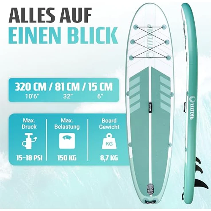 Fitleap Premium Stand Up Paddling Board Set, aufblasbares SUP Board mit Pumpe, verstellbarem Paddel, Rucksack, vielseitig einsetzbar für Yoga, Surfen und Wassersport – Bild 2