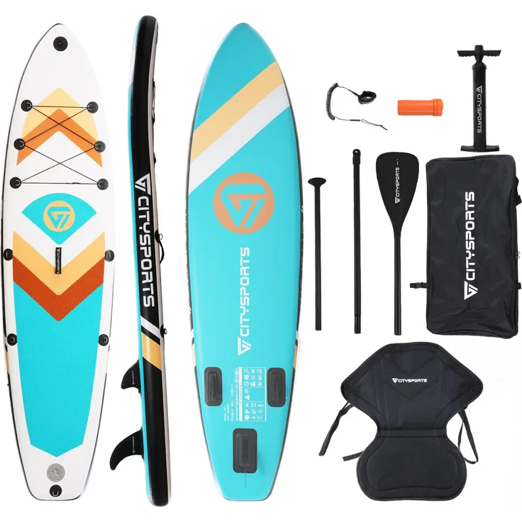 CITYSPORTS Stand Up Paddle Set 320x80x15 cm, aufblasbar, belastbar bis 160 kg, inklusive Paddel, Tragetasche und Sicherheitsseil