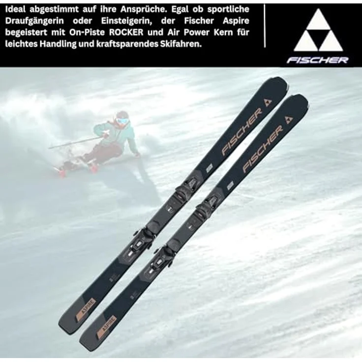 Fischer Aspire SLR, Damenski Carvingski mit On-Piste-Rocker und RS9 SLR Bindung, geeignet für Einsteiger bis Fortgeschrittene, schwarz, Modell 2024, All Mountain Ski, Taillierung 114-71-100, Radius 13 m – Bild 2