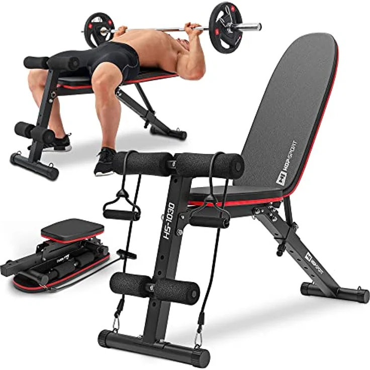 Hop-Sport klappbare Hantelbank HS-1030 mit Beinfixierung - verstellbare Trainingsbank für Bankdrücken oder Sit-ups – Bild 1