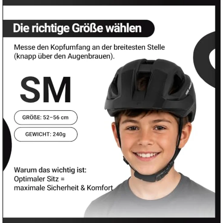 KED Embrace Jr Fahrradhelm – Jugendhelm mit integriertem Visier, Leichtbau, Farbe: Black Matt, Größe: 52-56 (SM) – Bild 8